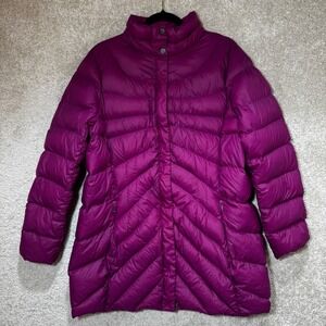 Lands' End Down Puffer Coat Magenta Chevron Quilt Winter Jacket Women 0X 14W